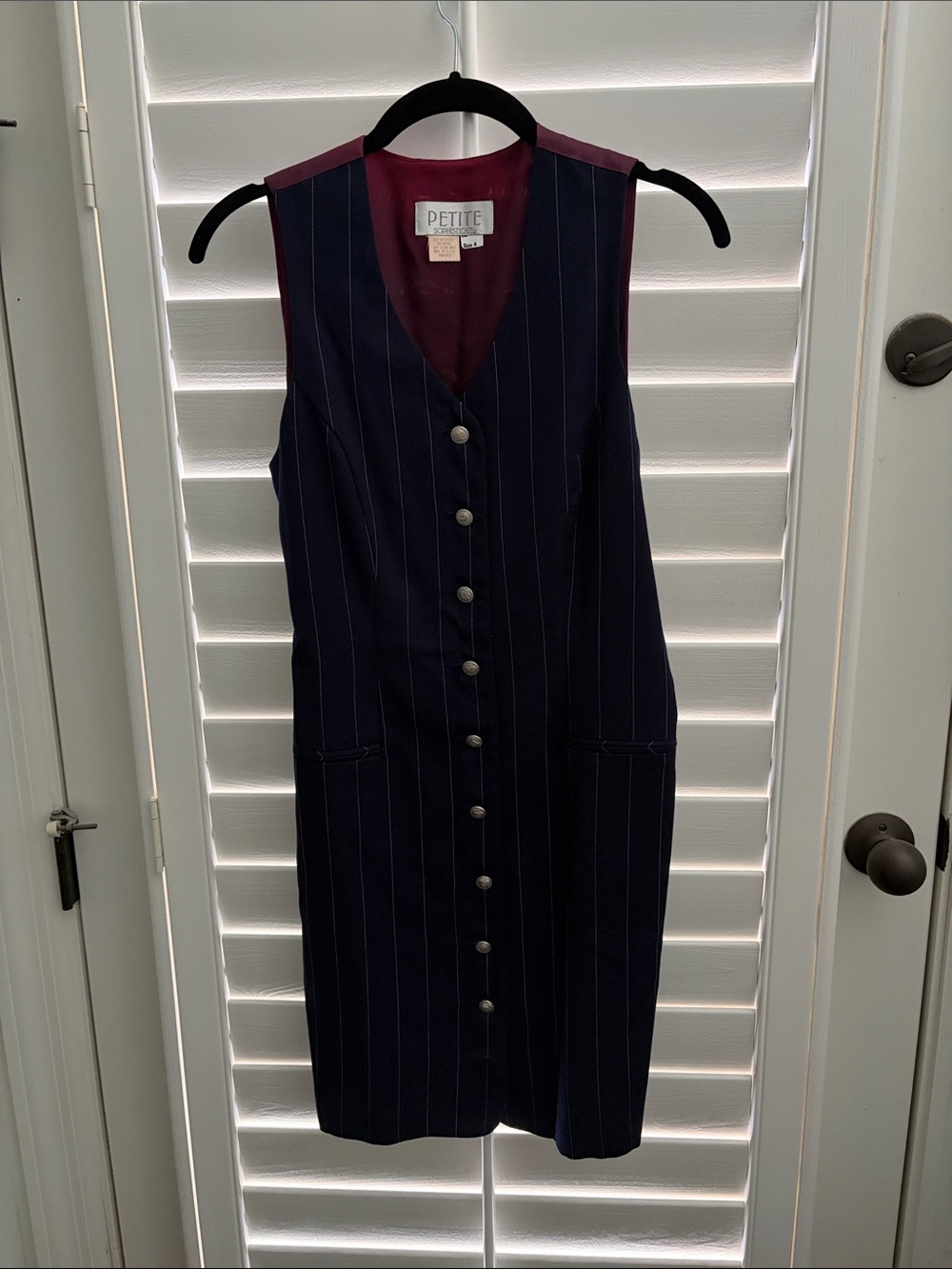 Petite Navy Pinstripe Button-Front Sheath Dress